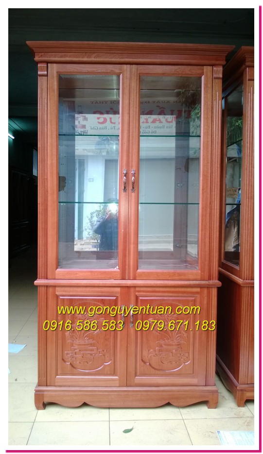 Tủ rượu 2 buồng gỗ xoan đào